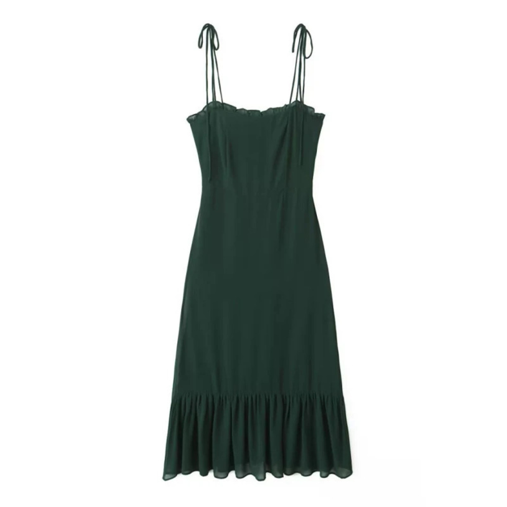 ZARA Solid Color Ruffle Collar Slim Fit Cami Dress